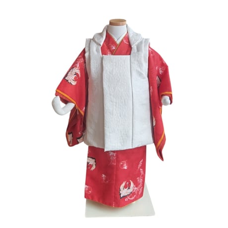 3歳　USED着物　赤鶴B　（着物単品　被布、帯は含まれません画像は参考です）
