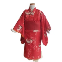 3歳　USED着物　赤鶴　（着物単品　被布、帯は含まれません画像は参考です）