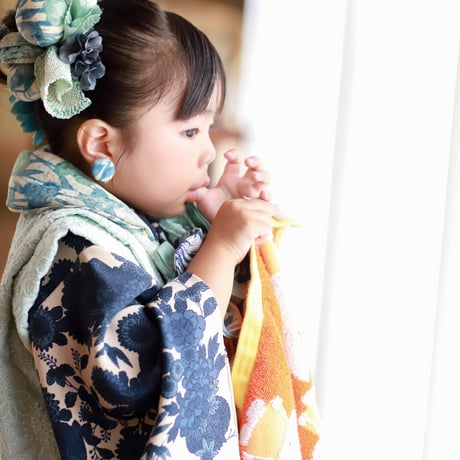 ■レンタル■　ネイビー　　（3歳・7歳　三部式着物）
