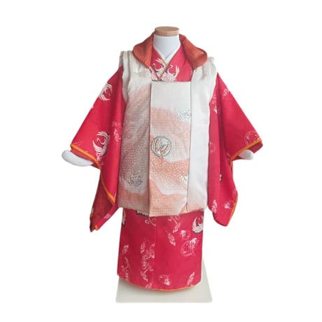 3歳　USED着物　赤鶴　（着物単品　被布、帯は含まれません画像は参考です）