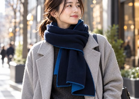 NEW! 日本製　カシミヤ100％ リバーシブルニットマフラー　elalto（エルアルト）BLUE/NAVY