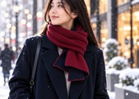 NEW! 日本製　カシミヤ100％ リバーシブルニットマフラー　elalto（エルアルト）WINE/NAVY
