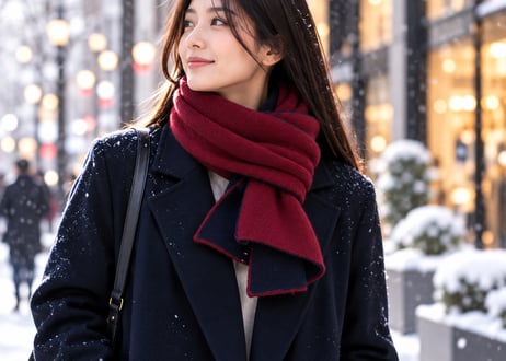 NEW! 日本製　カシミヤ100％ リバーシブルニットマフラー　elalto（エルアルト）WINE/NAVY