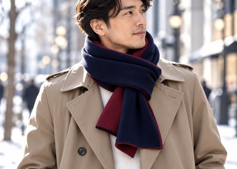 NEW! 日本製　カシミヤ100％ リバーシブルニットマフラー　elalto（エルアルト）WINE/NAVY