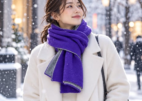 NEW! 日本製　カシミヤ100％ リバーシブルニットマフラー　elalto（エルアルト）PURPLE/GREY