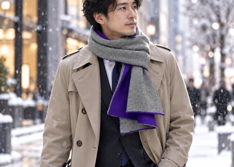 NEW! 日本製　カシミヤ100％ リバーシブルニットマフラー　elalto（エルアルト）PURPLE/GREY