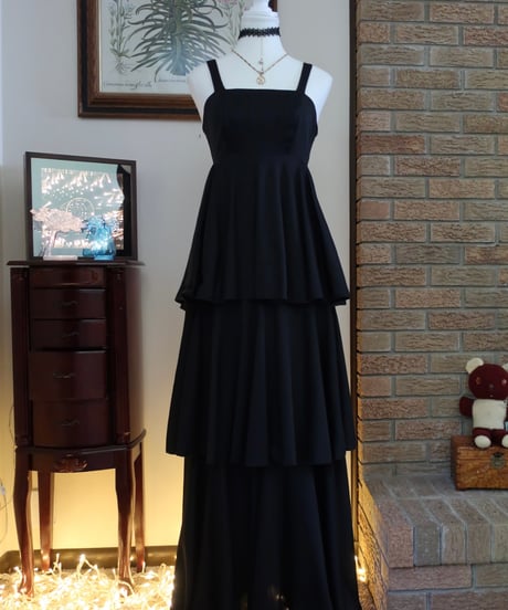 60-70's darling deb's black long dress𓆸