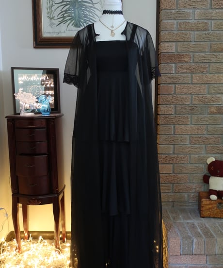 60-70's darling deb's black long dress𓆸