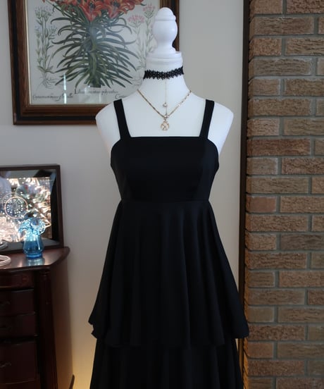 60-70's darling deb's black long dress𓆸