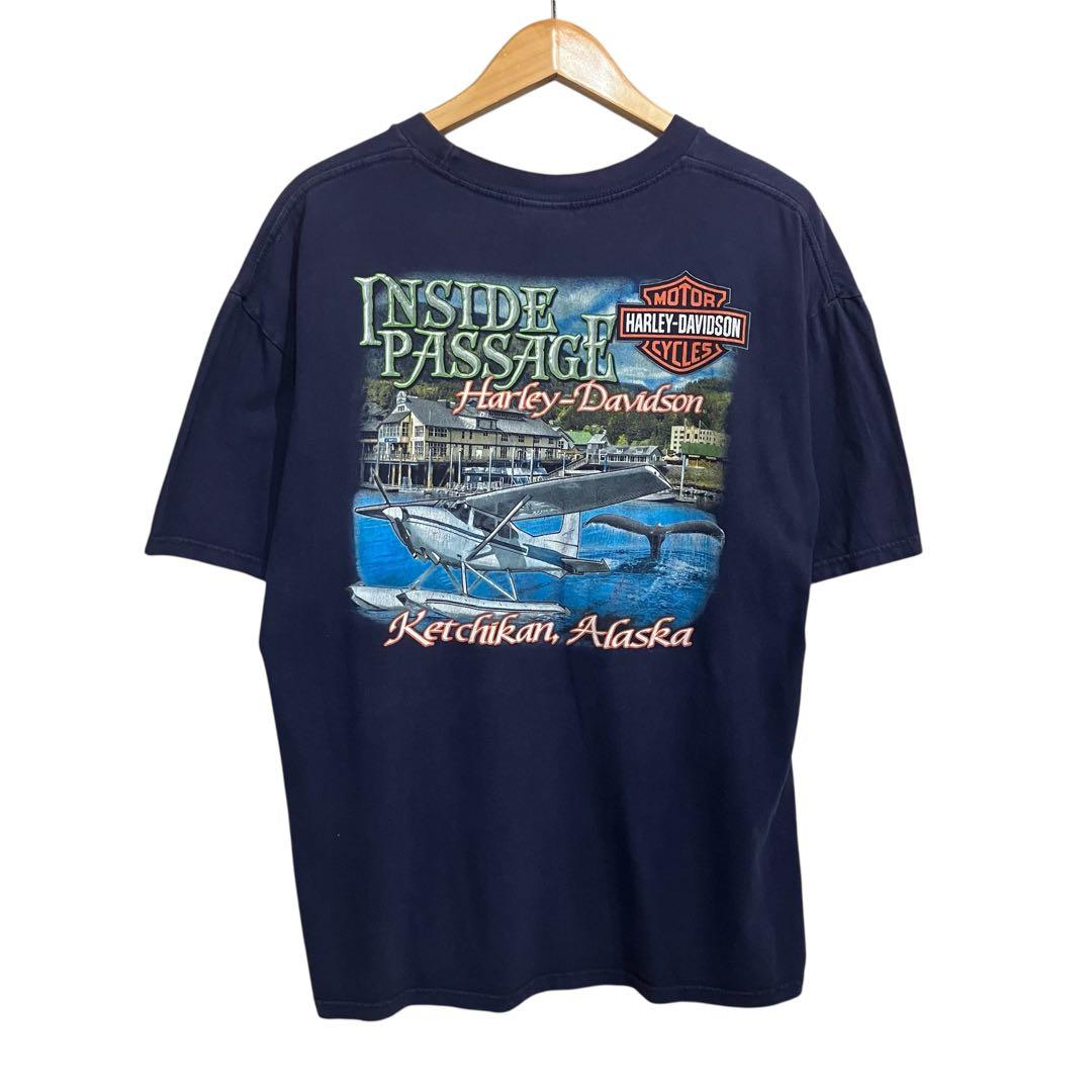 ハーレーダビッドソン Tシャツ 両面プリント アラスカ ネイビー
