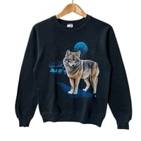 オオカミ USA製 プリント スウェット トレーナー 黒