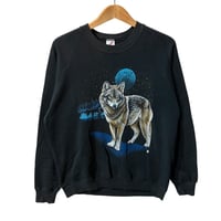 オオカミ USA製 アニマル プリント スウェット 黒