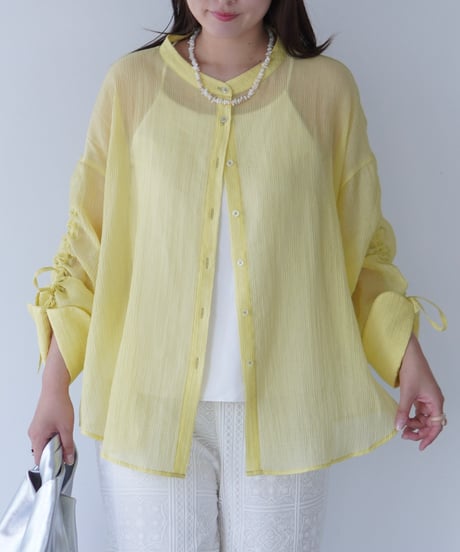 sheer ribbon blouse｜イエロー