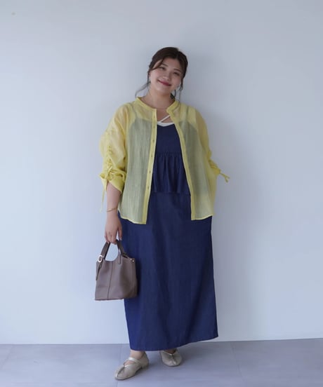 sheer ribbon blouse｜イエロー