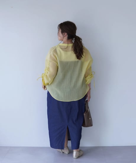 sheer ribbon blouse｜イエロー
