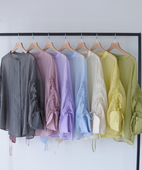 sheer ribbon blouse｜イエロー