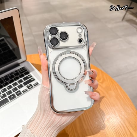 「542」3in1iPhoneソフトケース magsafe/マススタンド機能/取れるストラップショルダー付き/ガラスフィルム一体/衝撃クッションあり/握りやすいスリム型