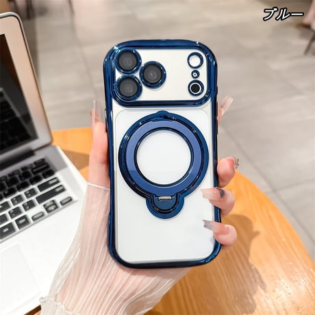 「542」3in1iPhoneソフトケース magsafe/マススタンド機能/取れるストラップショルダー付き/ガラスフィルム一体/衝撃クッションあり/握りやすいスリム型