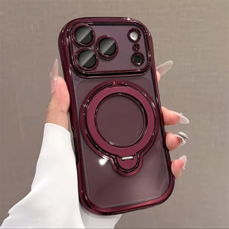 「542」3in1iPhone18pro/17proソフトケース magsafe/マススタンド機能/取れるストラップショルダー付き/ガラスフィルム一体/衝撃クッションあり/握りやすいスリム型
