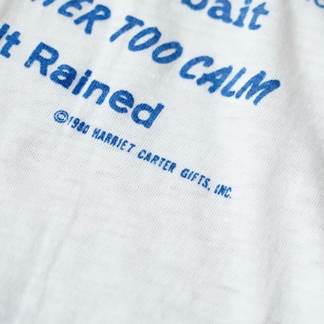 Vintage Fishing Print Ringer T-Shirt (80s about S)