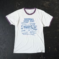 Vintage Fishing Print Ringer T-Shirt (80s about S)