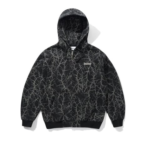 Butter Goods Thorn Camo Waffle Zip-Thru Hood - Black