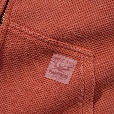 Butter Goods Bleach Waffle Zip Thru Hood - Rust