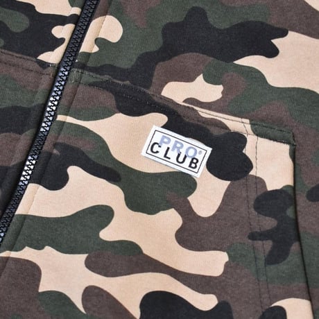 PROCLUB Heavyweight Full Zip Fleece Hoodie - Green Camo