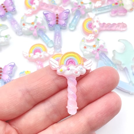 Ｎｏ．1058  魔法  ステッキ 虹  月 パーツ デコパーツ