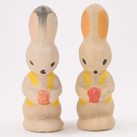 ソビエト　年代不明　にんじんを持ったオレンジ耳うさぎ　ソフビ　人形　高さ19cm