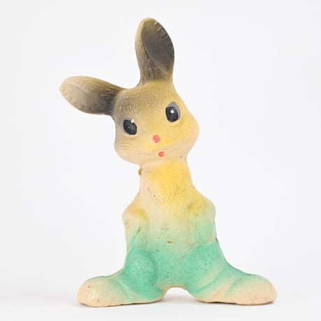 ソビエト　年代不明　緑色ズボンのうさぎ　ソフビ　人形　高さ17cm