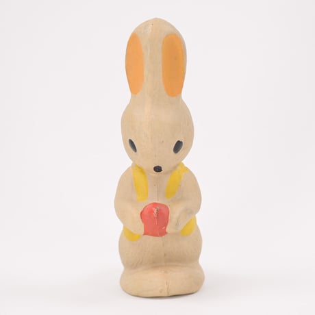 ソビエト　年代不明　にんじんを持ったオレンジ耳うさぎ　ソフビ　人形　高さ19cm