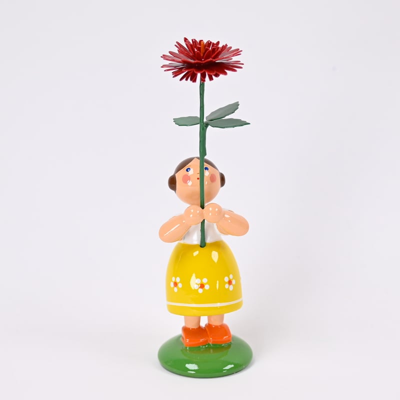 ドイツ ザイフェン エルツ地方 お花を持つ人形 木製 1119 Dahlie