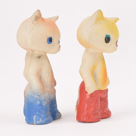 ソビエト　年代不明　青いズボンの猫　ソフビ　人形　高さ13cm