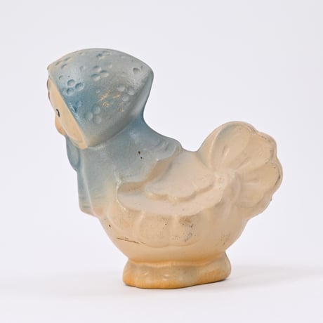 ソビエト　年代不明　水色の頭巾のニワトリ　人形　高さ12cm