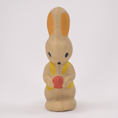 ソビエト　年代不明　にんじんを持ったオレンジ耳うさぎ　ソフビ　人形　高さ19cm