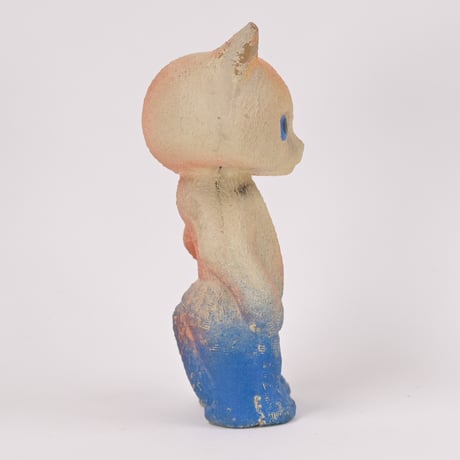 ソビエト　年代不明　青いズボンの猫　ソフビ　人形　高さ13cm