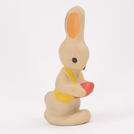 ソビエト　年代不明　にんじんを持ったオレンジ耳うさぎ　ソフビ　人形　高さ19cm