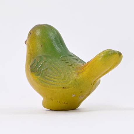 ソビエト　年代不明　緑がかった黄色の小鳥　ソフビ　人形　全長11cm