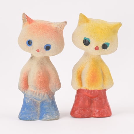 ソビエト　年代不明　青いズボンの猫　ソフビ　人形　高さ13cm