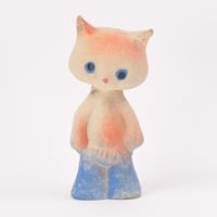 ソビエト　年代不明　青いズボンの猫　ソフビ　人形　高さ13cm