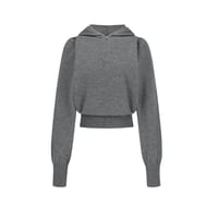 AMOMENTO “Shirring Half Zip Up Knit Hoodie”