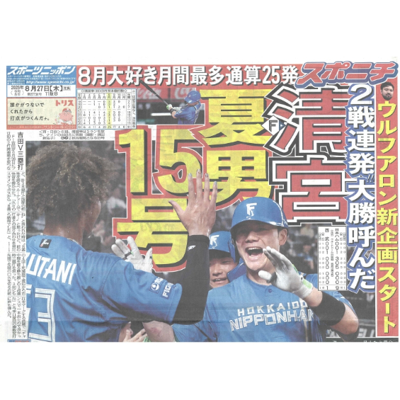 スポーツニッポン北海道版 08／27（木）付け | 北の新聞屋さん