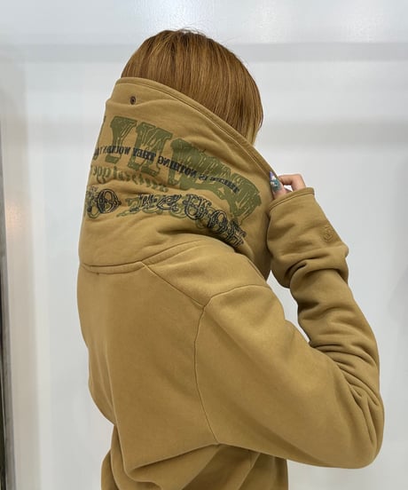 vintage camel brown graphic hooded jacket