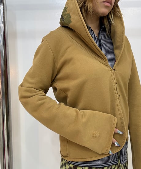 vintage camel brown graphic hooded jacket