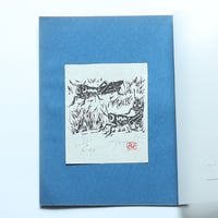敦沢紀恵子「バッタ」 木版オリジナルプリント（1976）