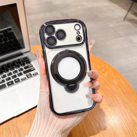 【カメラフィルム付き】くびれ iphone17e/16e クリア ケース スタンド付き magsafe対応 iphone17/16 ケース キラキラ R491
