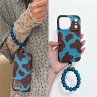 iphone17/17pro ケース カウ柄 可愛い ビーズストラップ付き iphone16/15 ケース 韓国風 R506