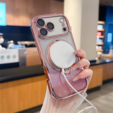 【カメラフィルム付き】くびれ iphone17e/16e クリア ケース スタンド付き magsafe対応 iphone17/16 ケース キラキラ R491