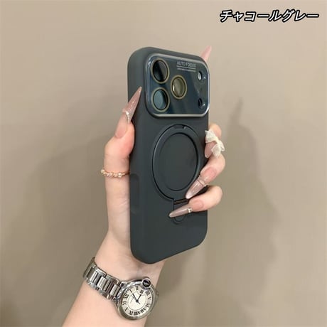 シリコン iphone17/17pro ケース スタンド付き iphone16/15 ケース カメラカバー一体型 R497